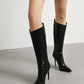 Black patent leather point toe stiletto heel knee-high boots