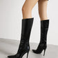 Black patent leather point toe stiletto heel knee-high boots