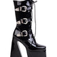 <tc>Black Patent Leather Square Toe Block Heel Buckles Lace up Platform Ankle Boots</tc>