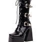 <tc>Black Patent Leather Square Toe Block Heel Buckles Lace up Platform Ankle Boots</tc>