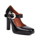 Black Pearl Buckle Chunky Heel Square Toe Mary Jane Pumps