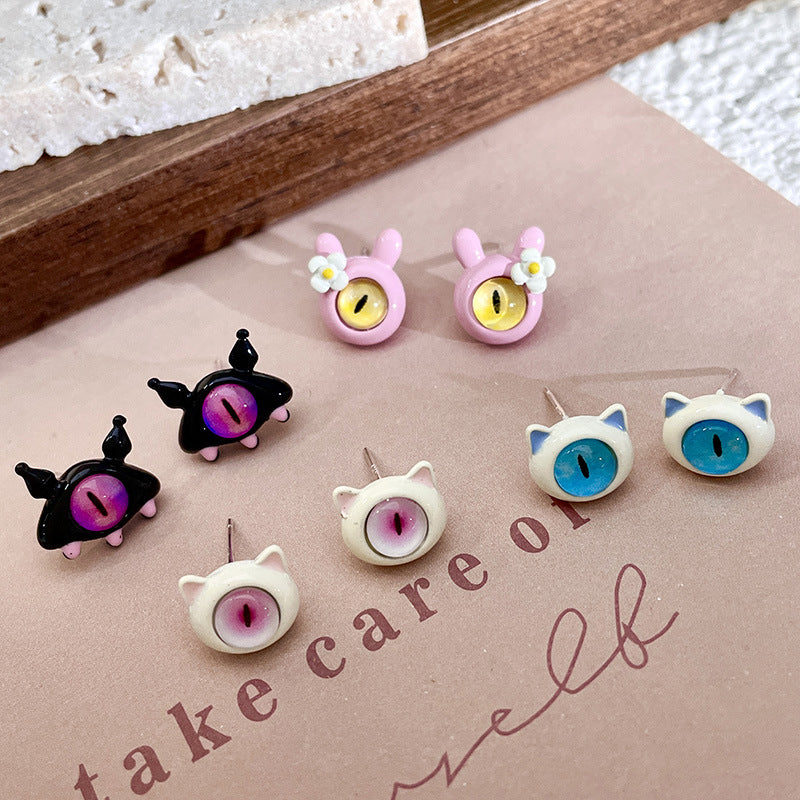 Black Pink Little Monster Earring Stud Unique Devil Design Earring Set