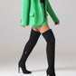 Black Pointed Toe Stiletto Heel Fashion Thigh High Boots