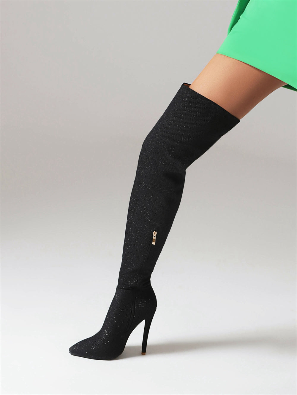 Black Pointed Toe Stiletto Heel Fashion Thigh High Boots