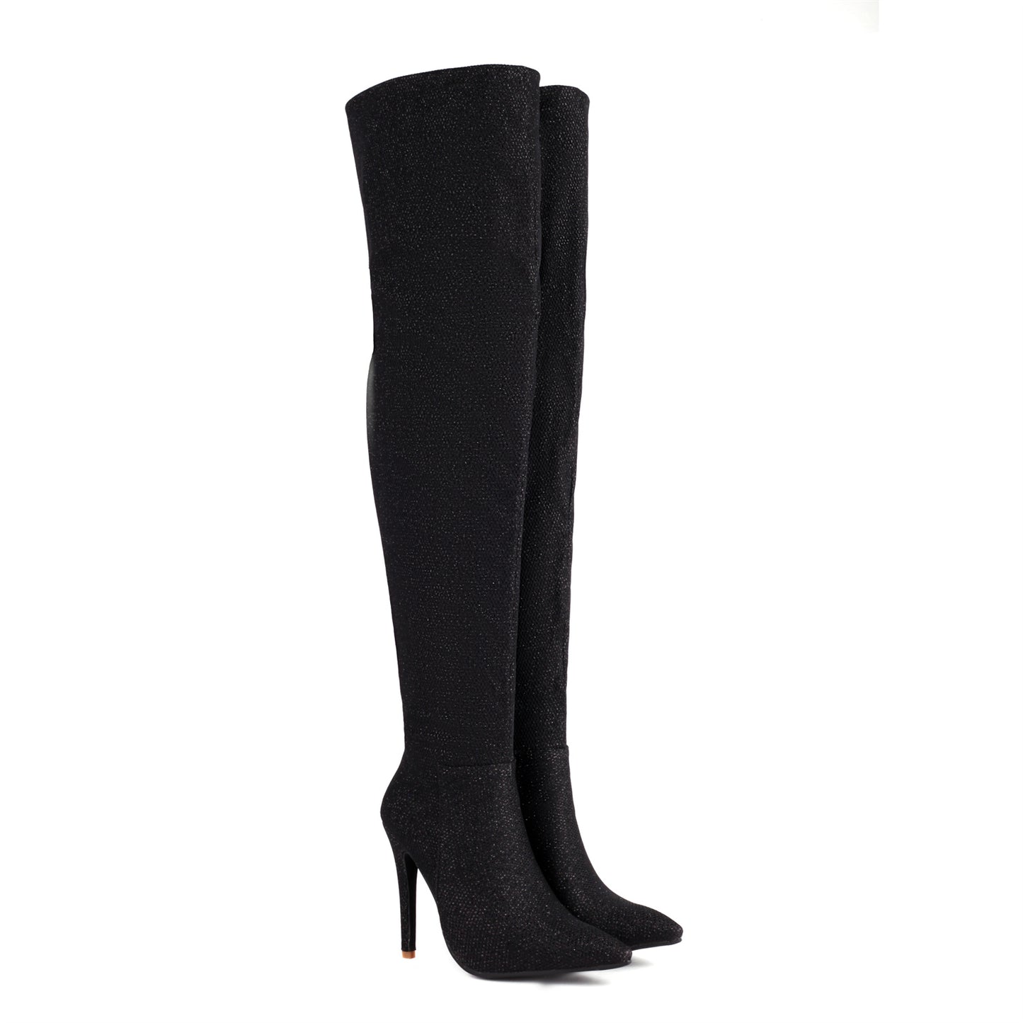 Black Pointed Toe Stiletto Heel Fashion Thigh High Boots