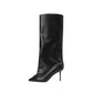 Black Pointed Toe Stiletto Heel Knee High Boots Popular Long Boots