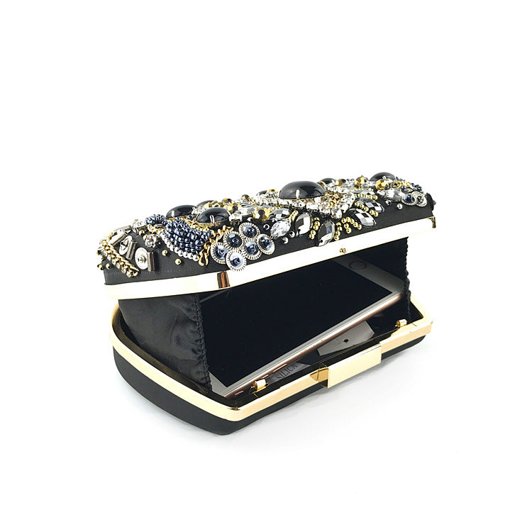 Black Rhinestone Embroidery Bead Party Bag Clutch Handbag