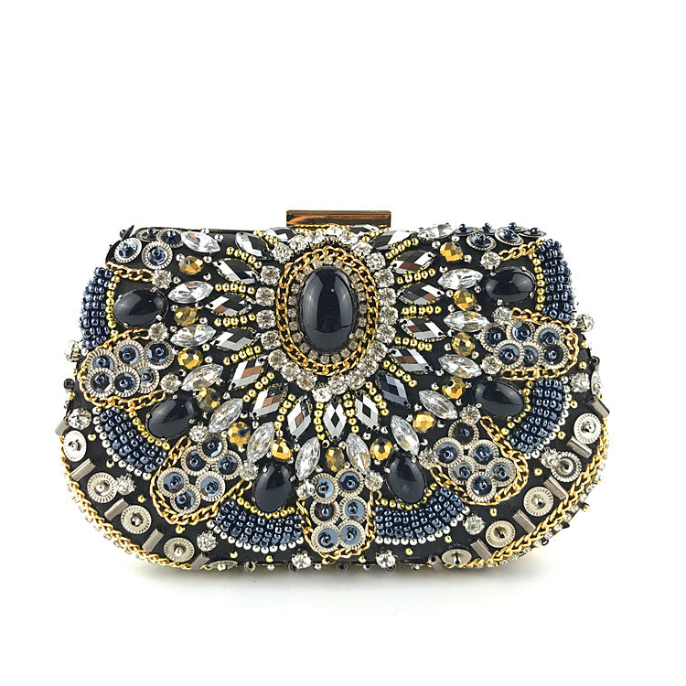 Black Rhinestone Embroidery Bead Party Bag Clutch Handbag