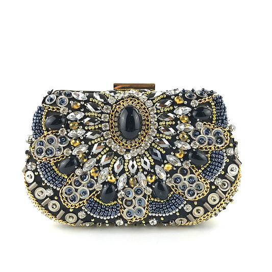 Black Rhinestone Embroidery Bead Party Bag Clutch Handbag