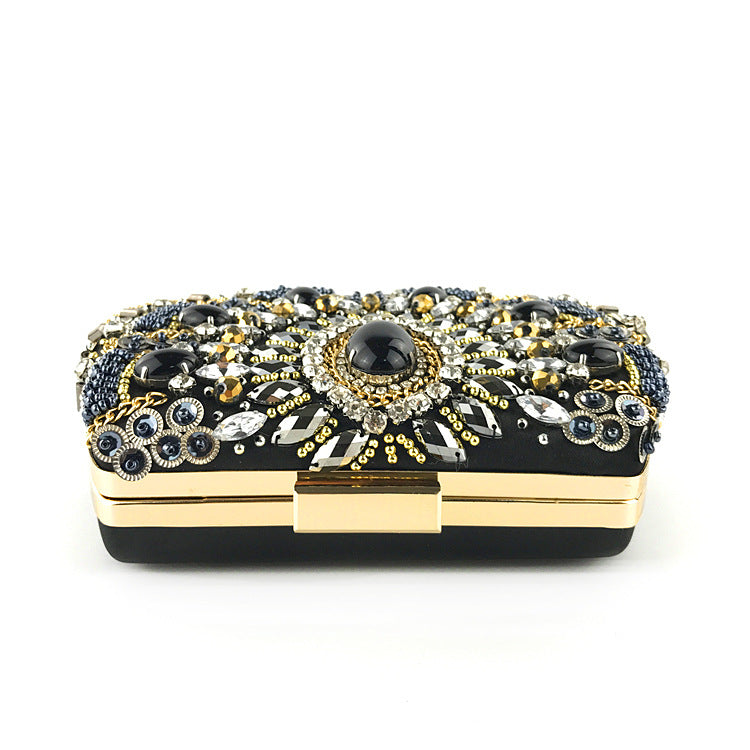 Black Rhinestone Embroidery Bead Party Bag Clutch Handbag