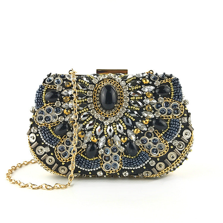 Black Rhinestone Embroidery Bead Party Bag Clutch Handbag