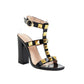 Black Rivet Chunky Heel T-Strap Sandals