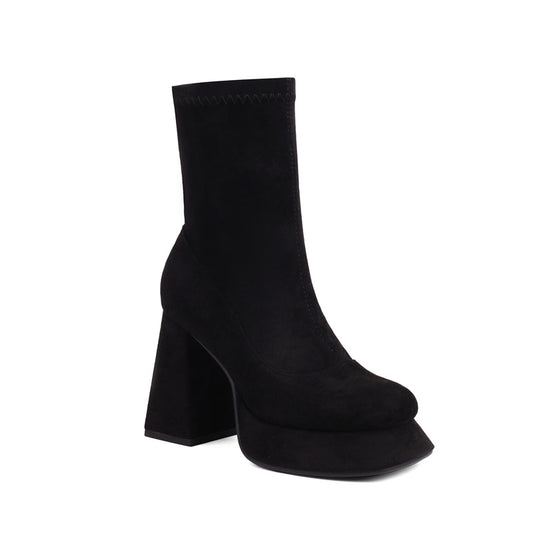 Black Square Toe Platform Ankle Boots Popular Short Boots