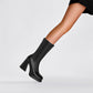 Black Square Toe Fex Leather Platform Chunky Heel Shot Boots