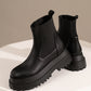 <tc>Black Vegan Leather Flatfrom Ankle Boots Thick Bottom Chelsea Boots</tc>