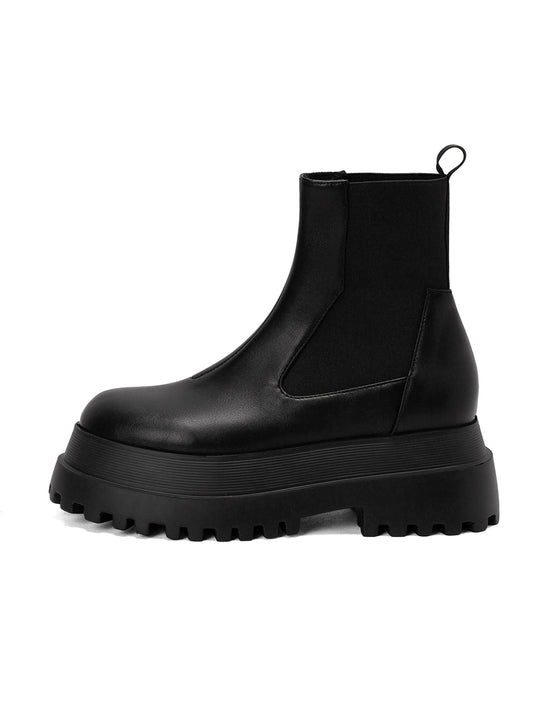 <tc>Black Vegan Leather Flatfrom Ankle Boots Thick Bottom Chelsea Boots</tc>