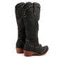 <tc>Black Vegan Leather Studs Retro Women's Cowboy Boots Cool Cowgirl Booties</tc>