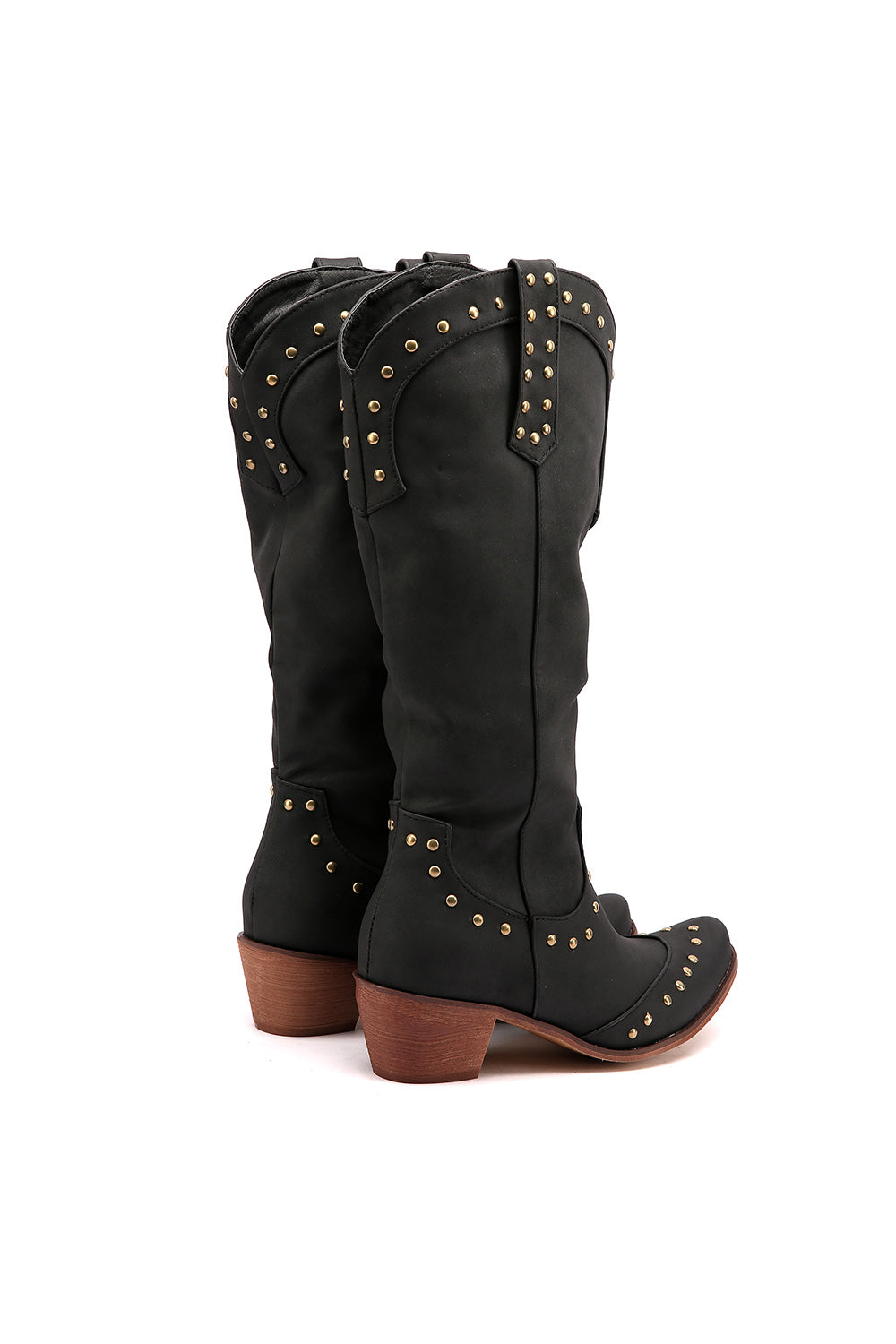 Black Vegan Leather Studs Retro Women's Cowboy Boots Cool Cowgirl Booties