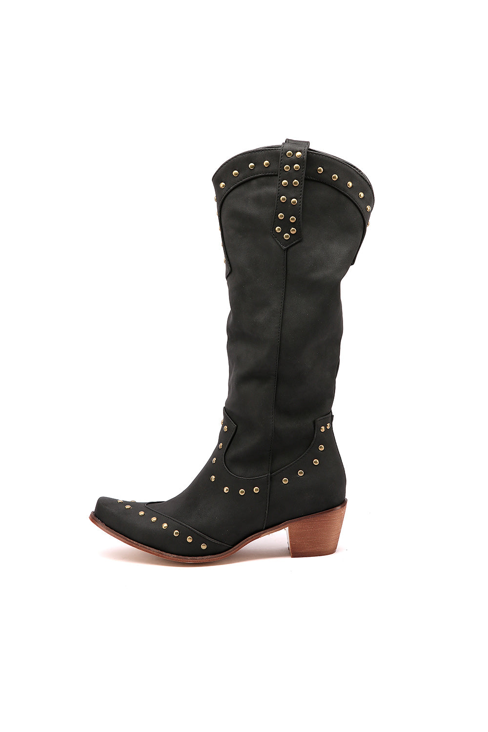 Black Vegan Leather Studs Retro Women's Cowboy Boots Cool Cowgirl Booties