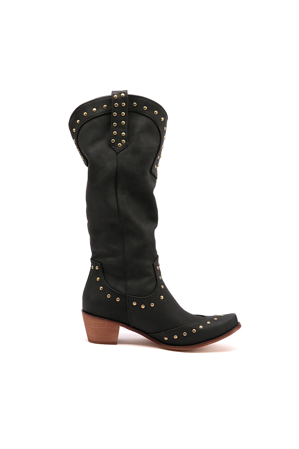 Black Vegan Leather Studs Retro Women's Cowboy Boots Cool Cowgirl Booties