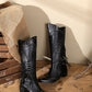 <tc>Black Vegan Leather Studs and Fringe Retro Women's Cowboy Boots Cool Cowgirl Booties</tc>