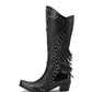 <tc>Black Vegan Leather Studs and Fringe Retro Women's Cowboy Boots Cool Cowgirl Booties</tc>