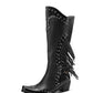 <tc>Black Vegan Leather Studs and Fringe Retro Women's Cowboy Boots Cool Cowgirl Booties</tc>