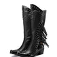 <tc>Black Vegan Leather Studs and Fringe Retro Women's Cowboy Boots Cool Cowgirl Booties</tc>