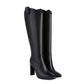 <tc>Black Vegan Leather Square Toe Chunky Heel Cowgirl Boots Knee High Boots</tc>