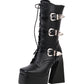 <tc>Black Vegan Leather Square Toe Block Heel Buckles Lace up Platform Ankle Boots</tc>