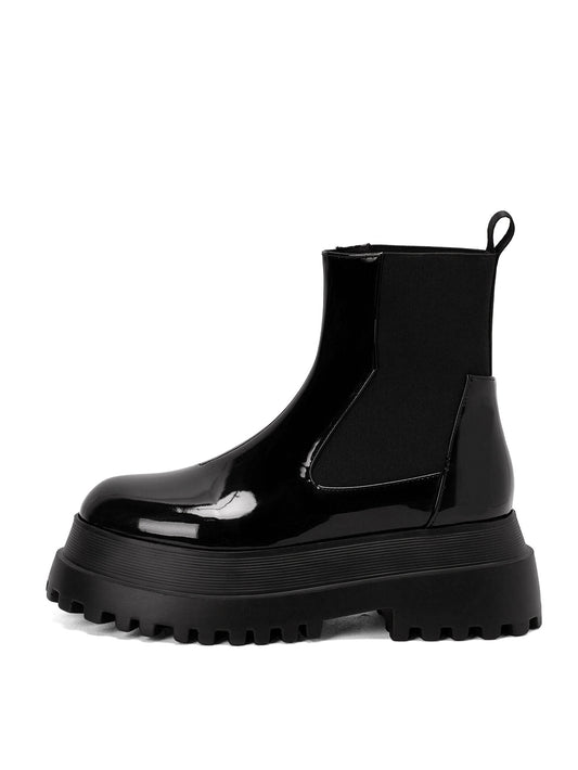 <tc>Black Patent Leather Flatfrom Ankle Boots Thick Bottom Chelsea Boots</tc>