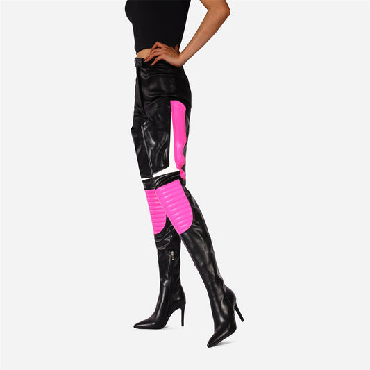 Black and Pink Night Party Stiletto Heel Over-the-Knee Boots