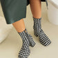 Black x White Plaid Popular Platform Boots Square Toe Ankle Boots