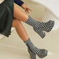 Black x White Plaid Popular Platform Boots Square Toe Ankle Boots