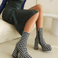 Black x White Plaid Popular Platform Boots Square Toe Ankle Boots