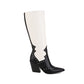 Black & White Pointed Toe Block Heel Knee High Boots Western Booties