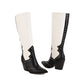 Black & White Pointed Toe Block Heel Knee High Boots Western Booties