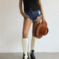 Black & White Pointed Toe Block Heel Knee High Boots Western Booties