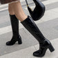 <tc>Block Chunky Heel Ladies Square Toe Knee High Boots with Back Zipper</tc>