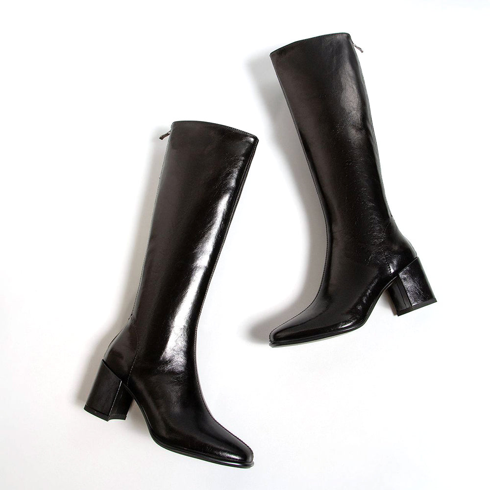 <tc>Block Chunky Heel Ladies Square Toe Knee High Boots with Back Zipper</tc>