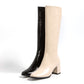 <tc>Block Chunky Heel Ladies Square Toe Knee High Boots with Back Zipper</tc>