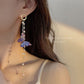 blue butterfly long tassel earrings