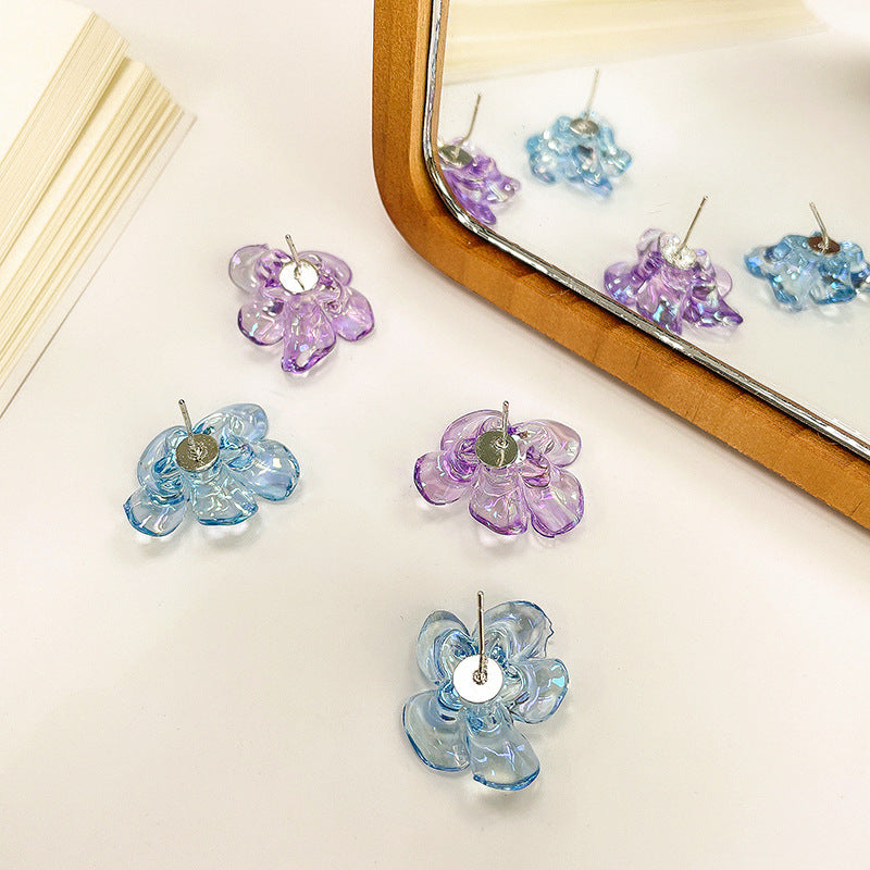 blue crystal clear flower earrings