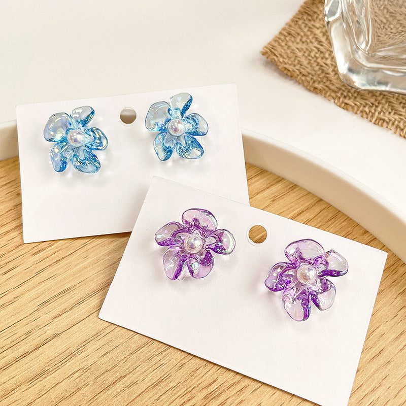 blue crystal clear flower earrings