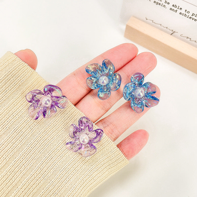 blue crystal clear flower earrings