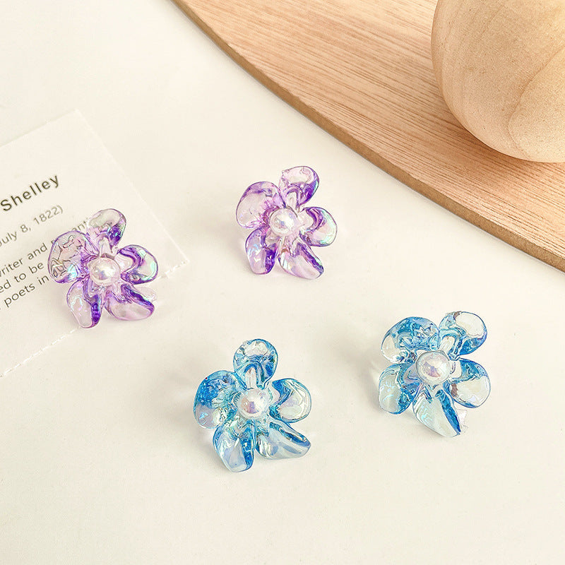 blue crystal clear flower earrings