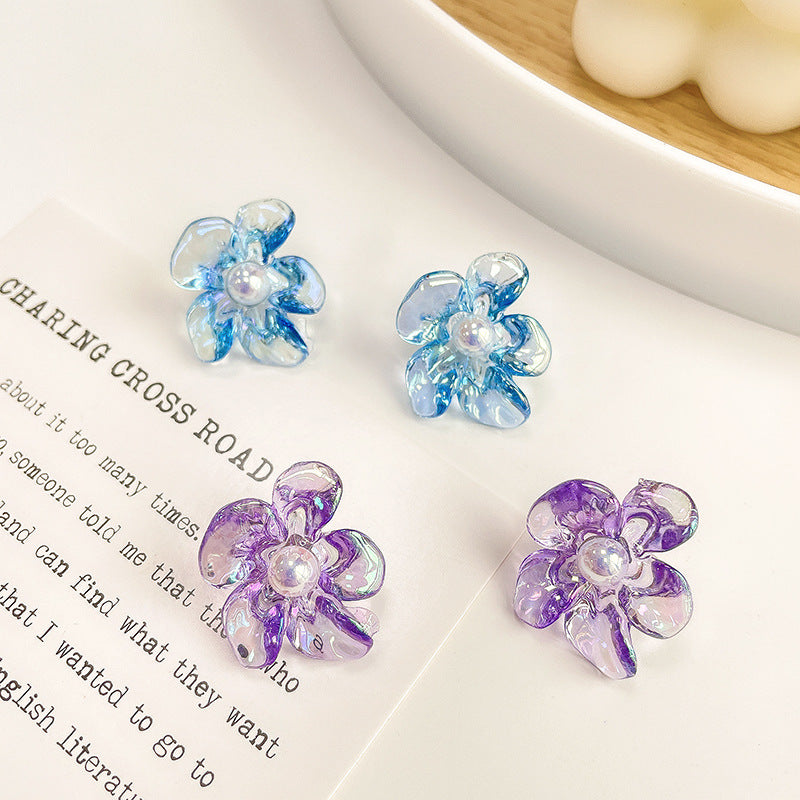 blue crystal clear flower earrings