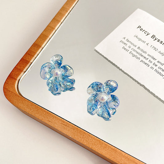 blue crystal clear flower earrings