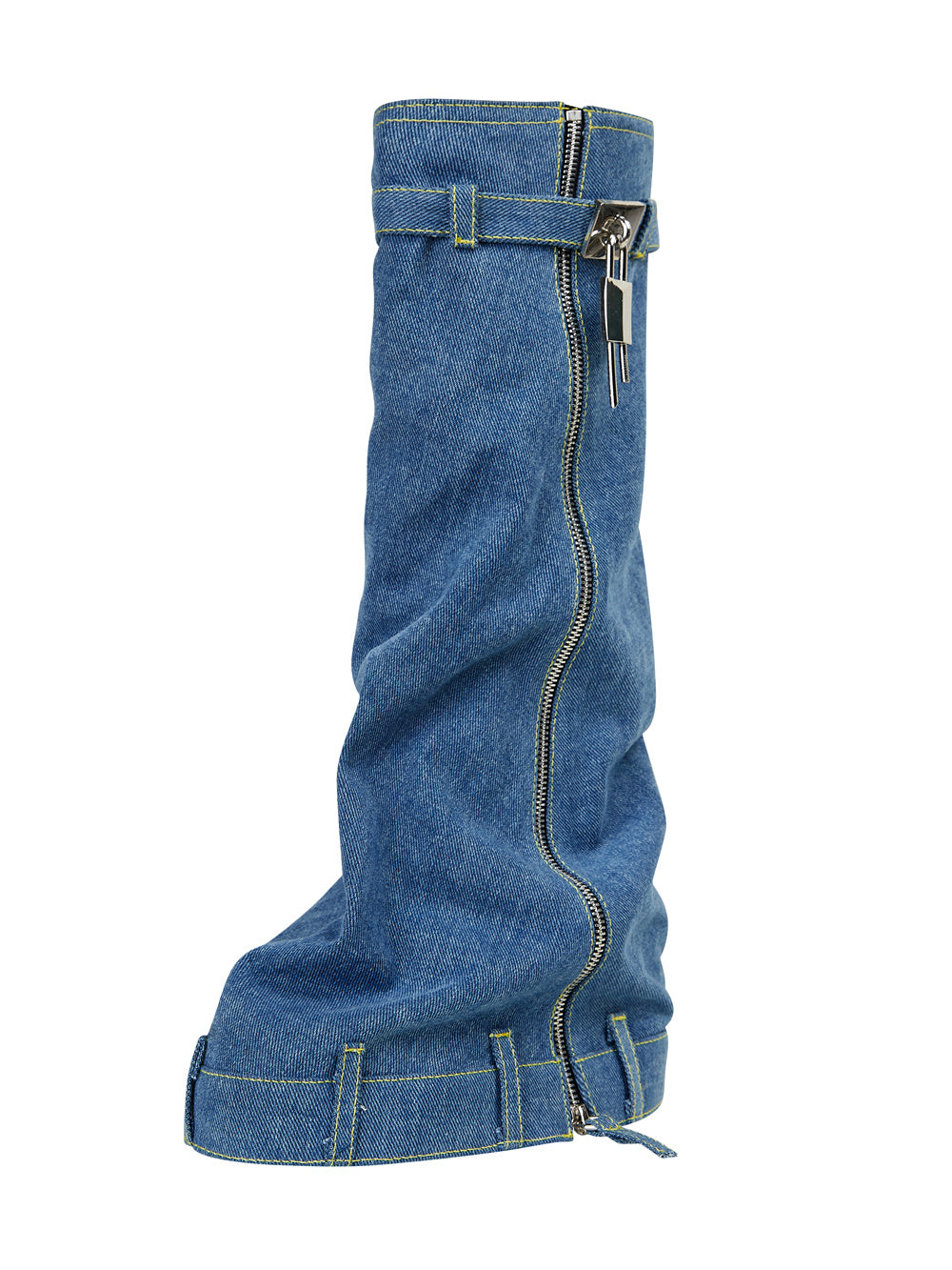 Blue Denim Fold Over Platform Heel Knee Boots