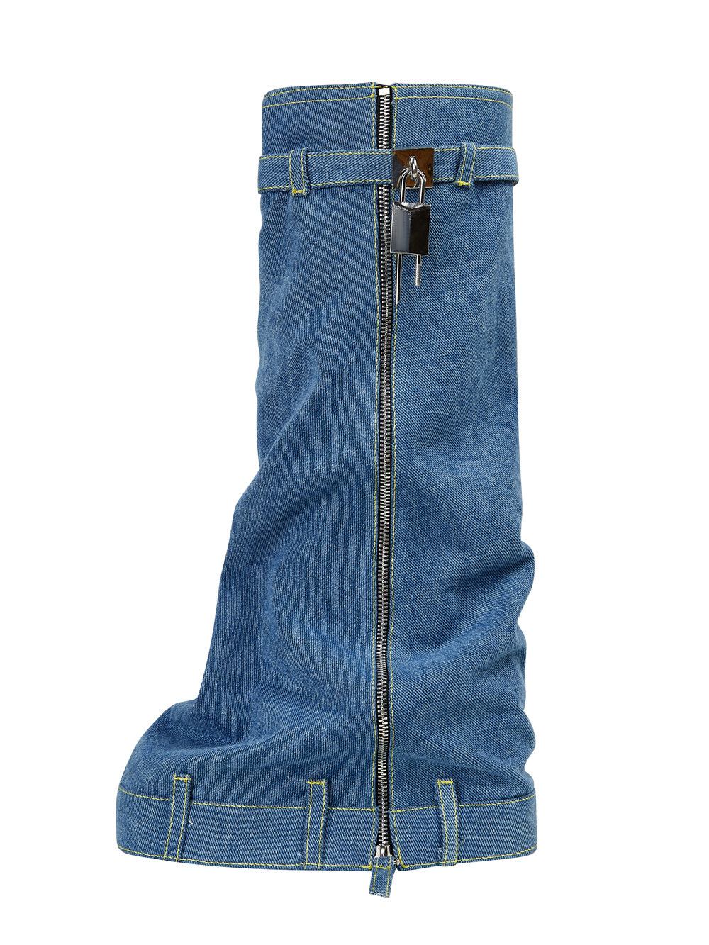 Blue Denim Fold Over Platform Heel Knee Boots